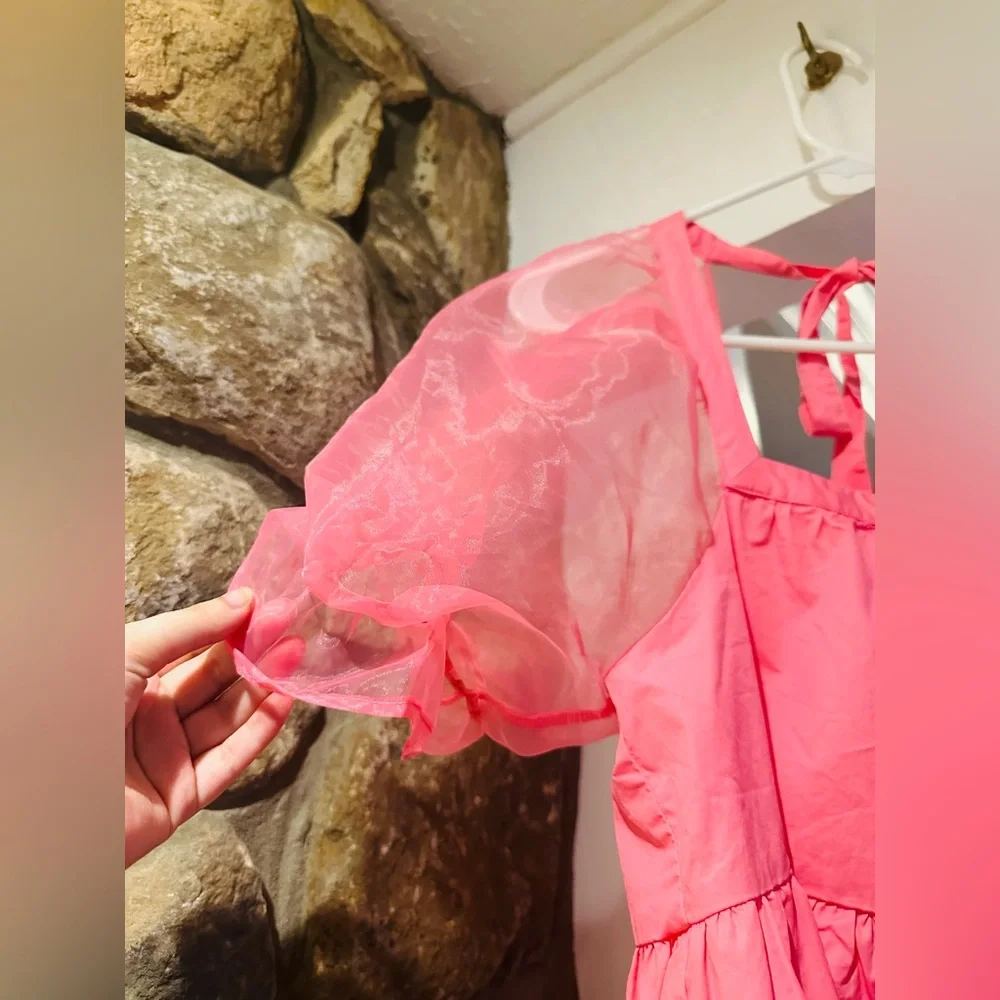 Tuckernuck $128 Pomander Place Tinsley Mesh Puff Sleeve Top in Pink Size Small